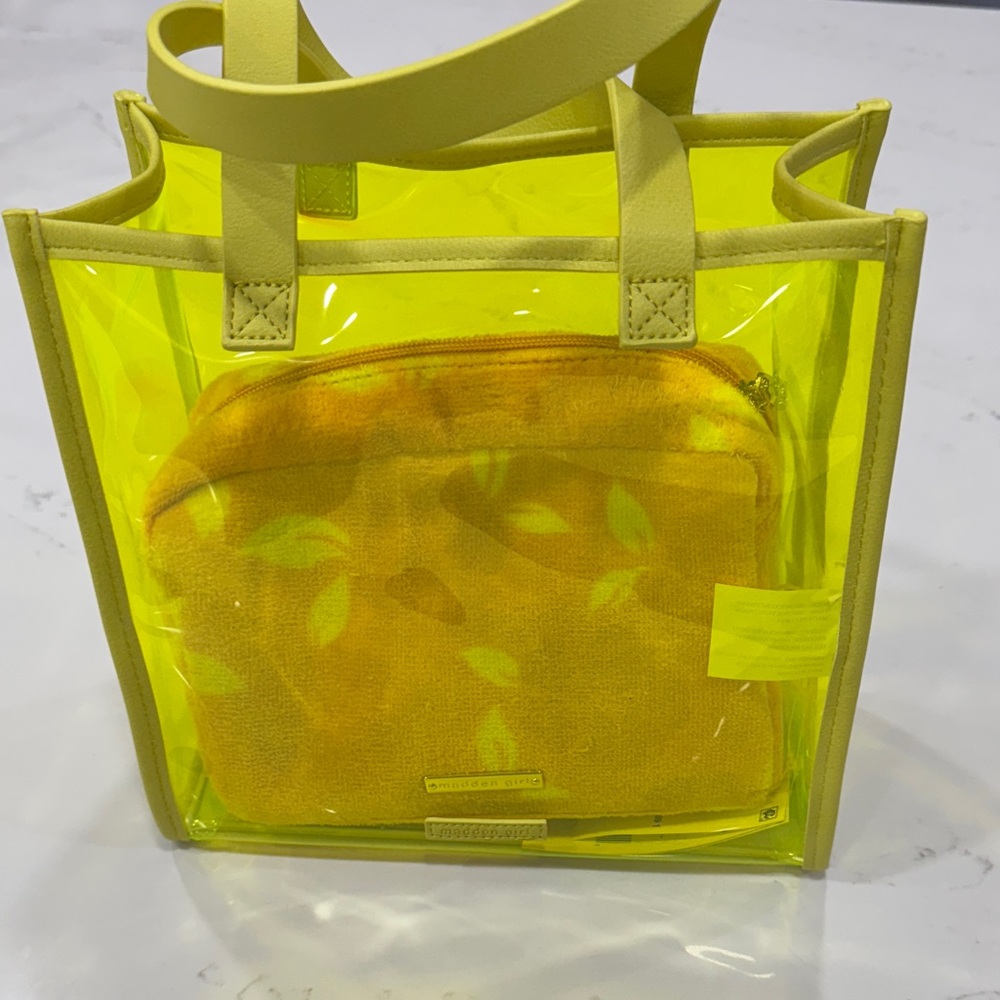 Madden Girl Transparent Yellow Tote Bag with pouch